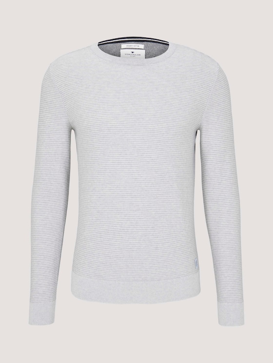 Basic Pullover mit Streifenstruktur - Männer - Light Soft Grey Melange Basic Pullover mit Streifenstruktur - Männer - Light Soft Grey Melange - 7 - TOM TAILOR
