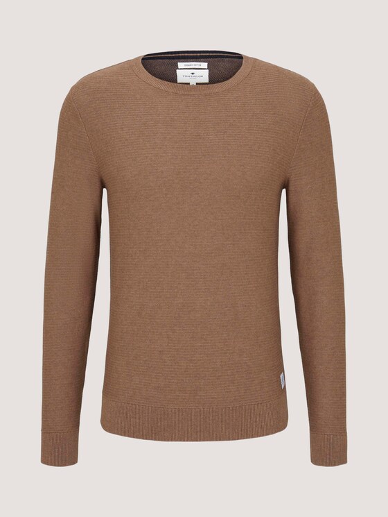 Basic pullover with a striped pattern - Men - brown oak melange Basic pullover with a striped pattern - Men - brown oak melange - 7 - TOM TAILOR