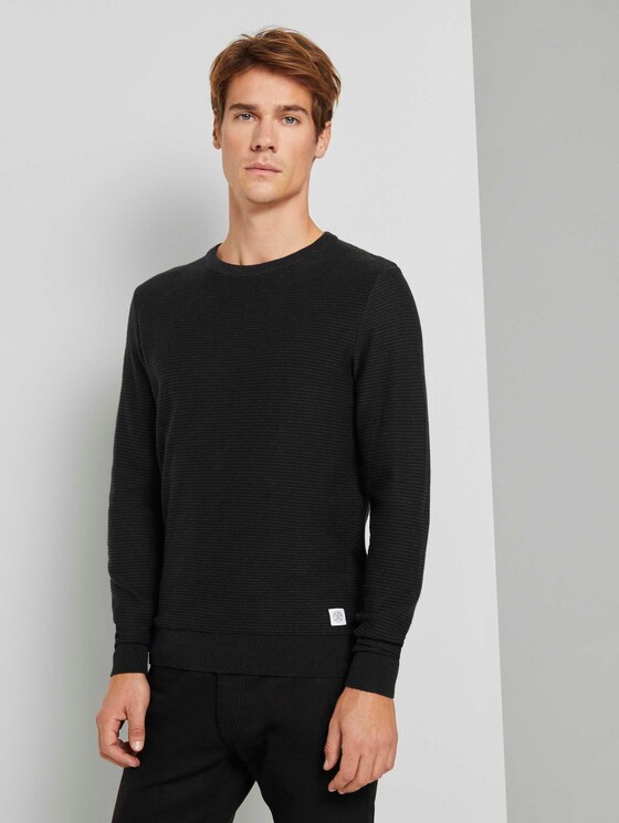 Basic Pullover mit Streifenstruktur - Männer - Black Basic Pullover mit Streifenstruktur - Männer - Black - 1 - TOM TAILOR