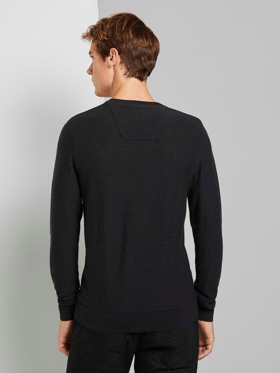 Basic Pullover mit Streifenstruktur - Männer - Black Basic Pullover mit Streifenstruktur - Männer - Black - 2 - TOM TAILOR