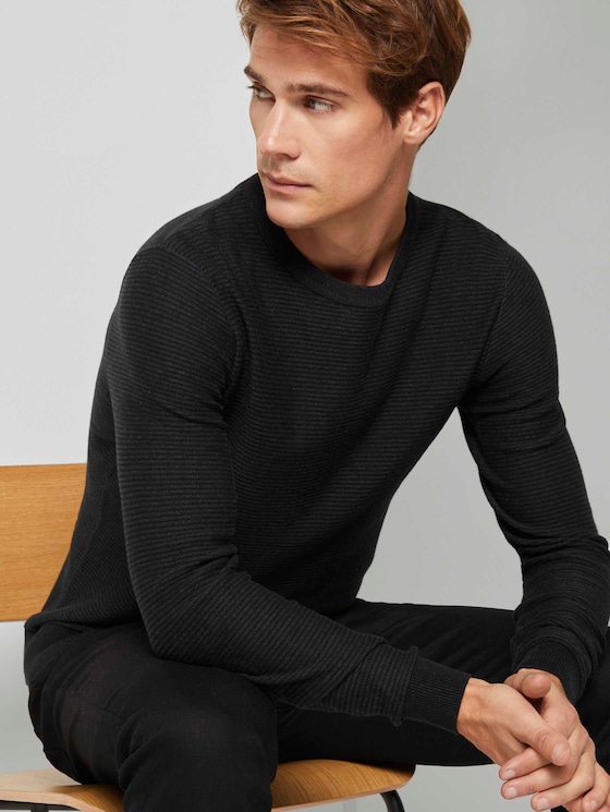 Basic Pullover mit Streifenstruktur - Männer - Black Basic Pullover mit Streifenstruktur - Männer - Black - 5 - TOM TAILOR