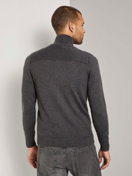 Strukturierte Strickjacke mit Stehkragen - Männer - Black Grey Melange Strukturierte Strickjacke mit Stehkragen - Männer - Black Grey Melange - 2 - TOM TAILOR
