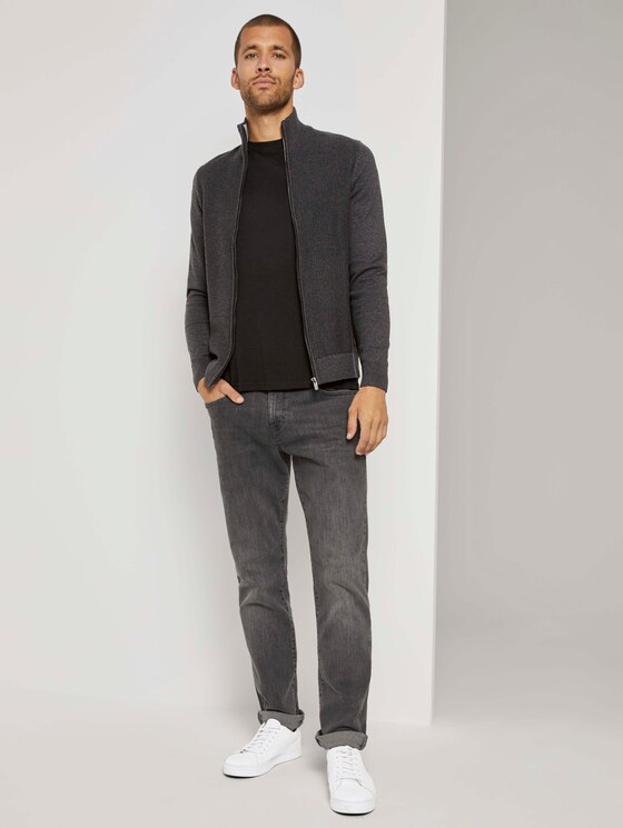 Strukturierte Strickjacke mit Stehkragen - Männer - Black Grey Melange Strukturierte Strickjacke mit Stehkragen - Männer - Black Grey Melange - 3 - TOM TAILOR