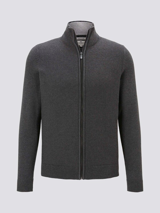 Strukturierte Strickjacke mit Stehkragen - Männer - Black Grey Melange Strukturierte Strickjacke mit Stehkragen - Männer - Black Grey Melange - 7 - TOM TAILOR