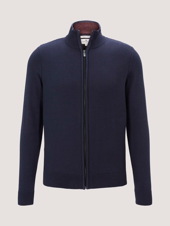 Strukturierte Strickjacke mit Stehkragen - Männer - Knitted Navy Strukturierte Strickjacke mit Stehkragen - Männer - Knitted Navy - 7 - TOM TAILOR