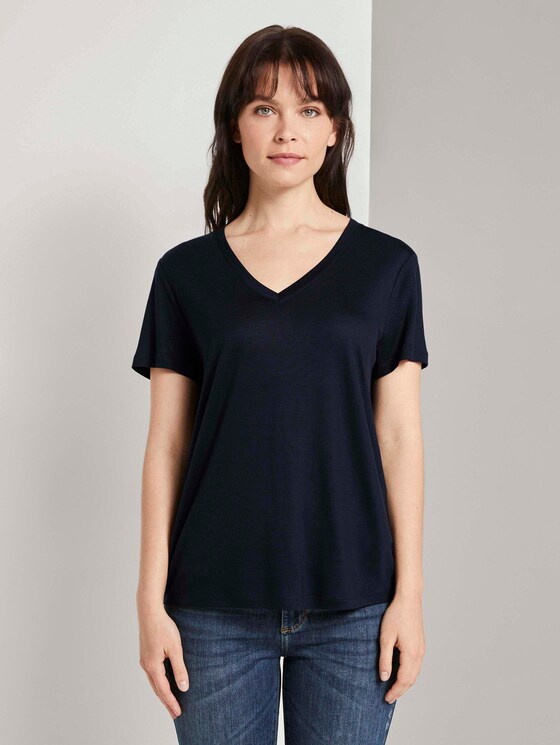 Basic T-Shirt aus Lyocell - Frauen - Sky Captain Blue Basic T-Shirt aus Lyocell - Frauen - Sky Captain Blue - 1 - TOM TAILOR