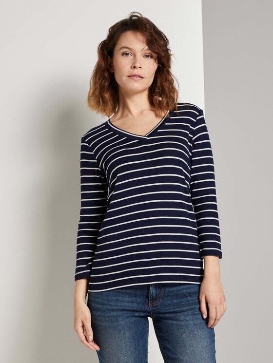 Shirt mit V-Ausschnitt - Frauen - navy stripe Shirt mit V-Ausschnitt - Frauen - navy stripe - 1 - TOM TAILOR