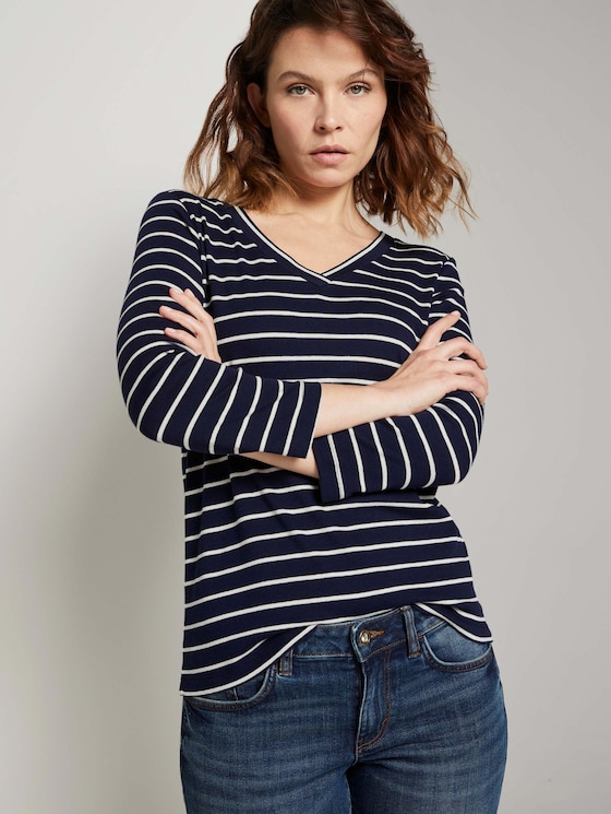 Shirt mit V-Ausschnitt - Frauen - navy stripe Shirt mit V-Ausschnitt - Frauen - navy stripe - 5 - TOM TAILOR