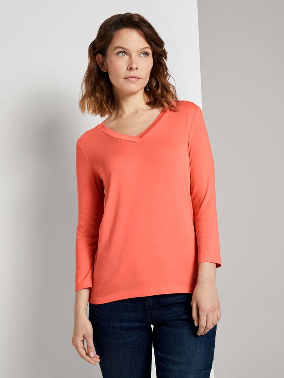 Shirt mit V-Ausschnitt - Frauen - strong peach tone Shirt mit V-Ausschnitt - Frauen - strong peach tone - 1 - TOM TAILOR