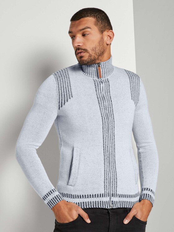 Melierte Strickjacke mit Stehkragen - Männer - Light Marsmallow Melierte Strickjacke mit Stehkragen - Männer - Light Marsmallow - 1 - TOM TAILOR