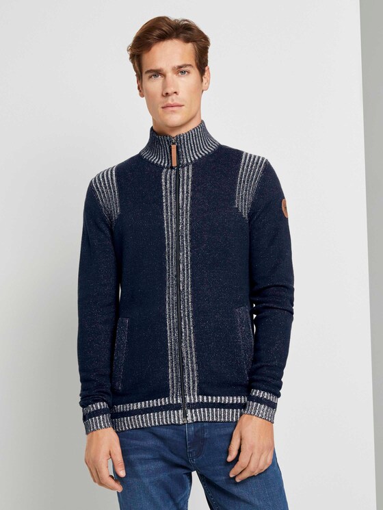 Melierte Strickjacke mit Stehkragen - Männer - Knitted Navy Melierte Strickjacke mit Stehkragen - Männer - Knitted Navy - 1 - TOM TAILOR