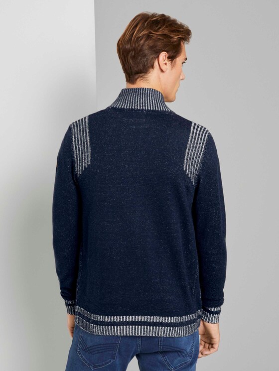 Melierte Strickjacke mit Stehkragen - Männer - Knitted Navy Melierte Strickjacke mit Stehkragen - Männer - Knitted Navy - 2 - TOM TAILOR