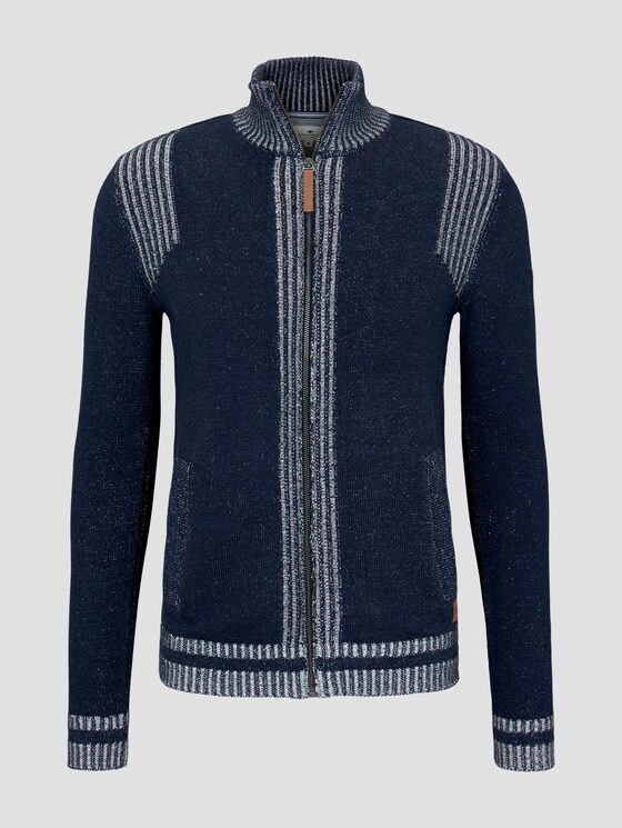 Melierte Strickjacke mit Stehkragen - Männer - Knitted Navy Melierte Strickjacke mit Stehkragen - Männer - Knitted Navy - 7 - TOM TAILOR