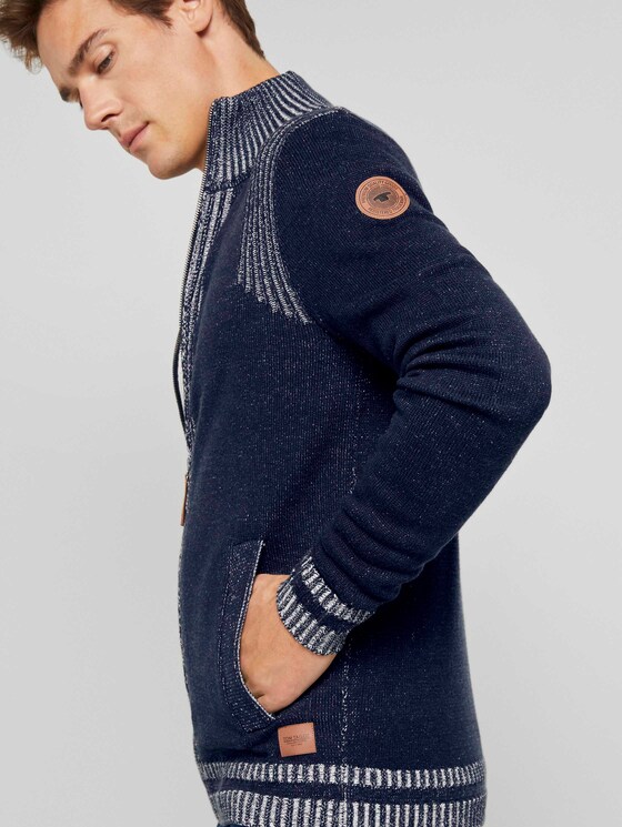 Melierte Strickjacke mit Stehkragen - Männer - Knitted Navy Melierte Strickjacke mit Stehkragen - Männer - Knitted Navy - 9 - TOM TAILOR