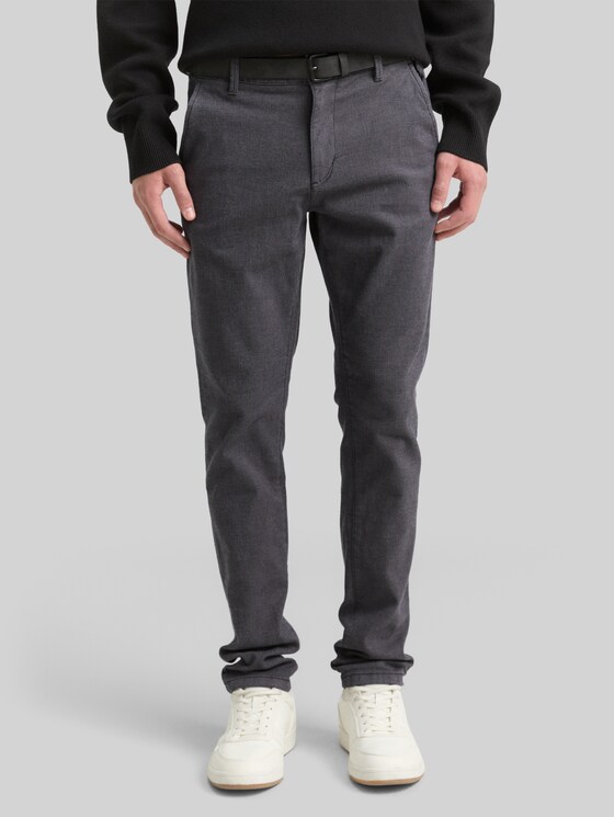 Straight-fit chinos with belt in blue by Tom Tailor