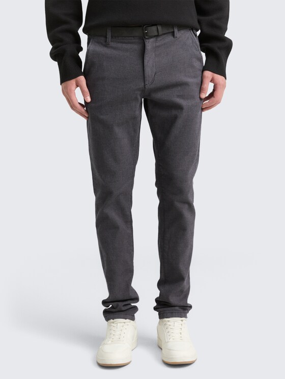 Straight fit chino broek met riem door Denim Male, anthra dobby yarn dye