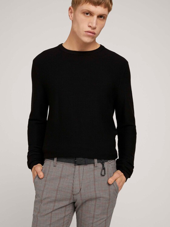 Strukturierte Chinohose mit Gürtel - Männer - brown ochre classic check Strukturierte Chinohose mit Gürtel - Männer - brown ochre classic check - 9 - TOM TAILOR Denim