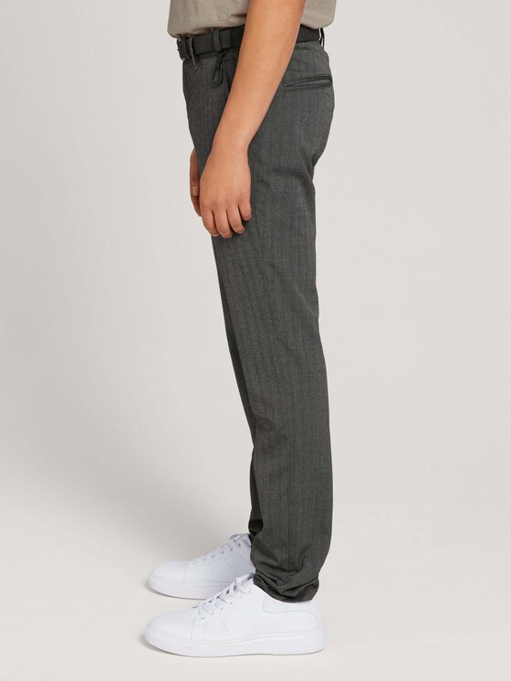 Textured chinos with a belt - Men - black white herringbone weave Textured chinos with a belt - Men - black white herringbone weave - 11 - TOM TAILOR Denim