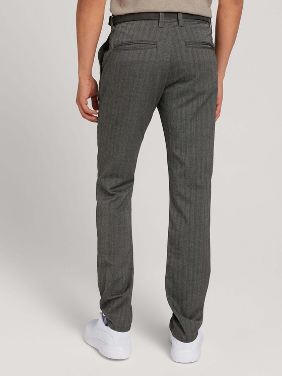 Textured chinos with a belt - Men - black white herringbone weave Textured chinos with a belt - Men - black white herringbone weave - 2 - TOM TAILOR Denim