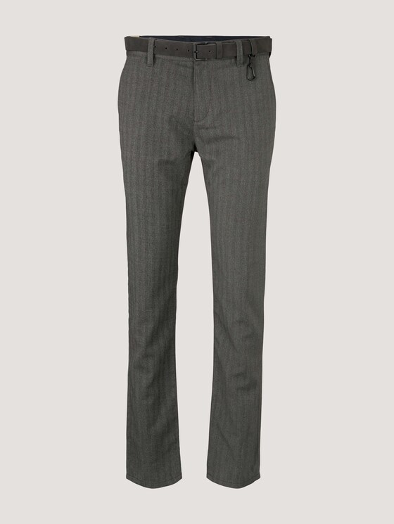 Textured chinos with a belt - Men - black white herringbone weave Textured chinos with a belt - Men - black white herringbone weave - 7 - TOM TAILOR Denim