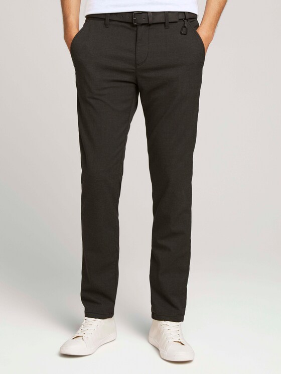 Strukturierte Chinohose mit Gürtel - Männer - black anthra mel houndstooth Strukturierte Chinohose mit Gürtel - Männer - black anthra mel houndstooth - 1 - TOM TAILOR Denim