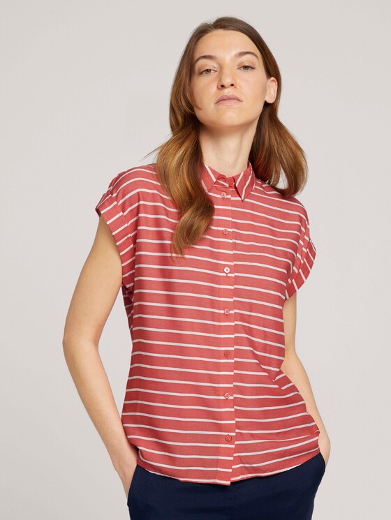 Gestreifte Kurzarmbluse - Frauen - red offwhite stripe Gestreifte Kurzarmbluse - Frauen - red offwhite stripe - 1 - TOM TAILOR