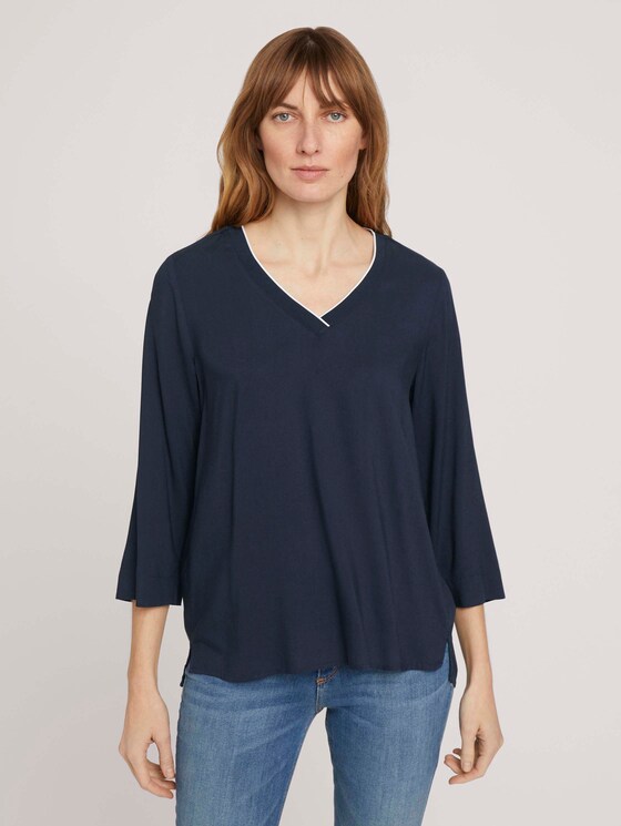 Basic Bluse mit V-Ausschnitt - Frauen - Sky Captain Blue Basic Bluse mit V-Ausschnitt - Frauen - Sky Captain Blue - 1 - TOM TAILOR
