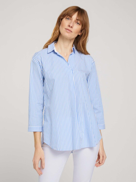 Popeline Bluse mit Knopfleiste am Rücken - Frauen - blue offwhite thin stripe Popeline Bluse mit Knopfleiste am Rücken - Frauen - blue offwhite thin stripe - 1 - TOM TAILOR