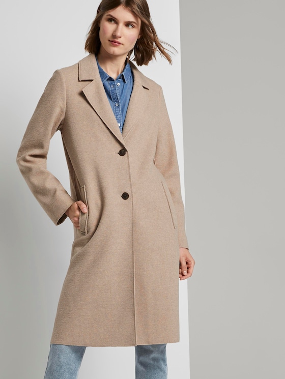 Langer Mantel mit Seitenschlitzen - Frauen - powder beige melange Langer Mantel mit Seitenschlitzen - Frauen - powder beige melange - 5 - TOM TAILOR