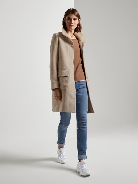 Moderner Mantel mit Stehkragen - Frauen - powder beige twill structure Moderner Mantel mit Stehkragen - Frauen - powder beige twill structure - 3 - TOM TAILOR