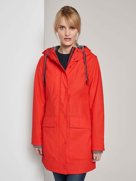 Coated rain jacket with a hood - Women - Strong Red Coated rain jacket with a hood - Women - Strong Red - 1 - TOM TAILOR
