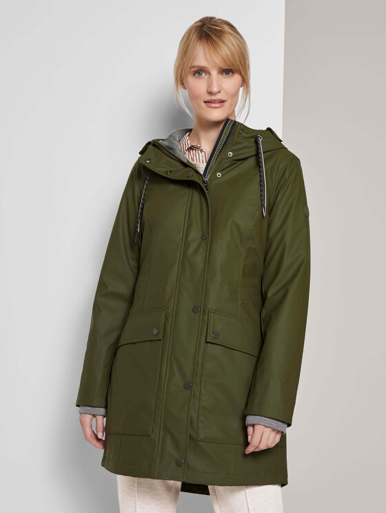Coated rain jacket with a hood - Women - Olive Night Green Coated rain jacket with a hood - Women - Olive Night Green - 1 - TOM TAILOR