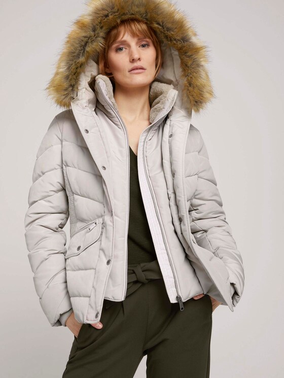 Pufferjacke mit Kunstfell-Kapuze - Frauen - dusty alabaster Pufferjacke mit Kunstfell-Kapuze - Frauen - dusty alabaster - 5 - TOM TAILOR