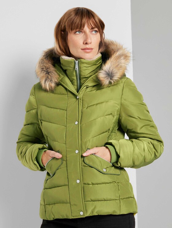 Pufferjacke mit Kunstfell-Kapuze - Frauen - wood green Pufferjacke mit Kunstfell-Kapuze - Frauen - wood green - 1 - TOM TAILOR