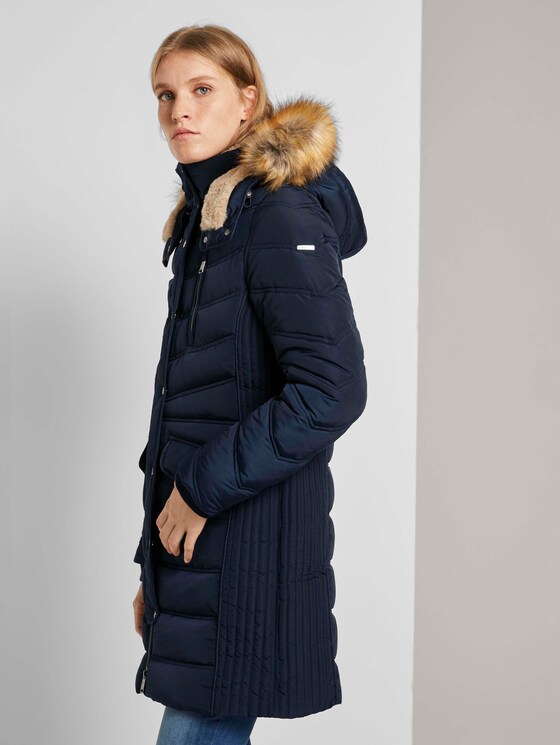 Lange Pufferjacke mit Fellbesatz - Frauen - Sky Captain Blue Lange Pufferjacke mit Fellbesatz - Frauen - Sky Captain Blue - 1 - TOM TAILOR