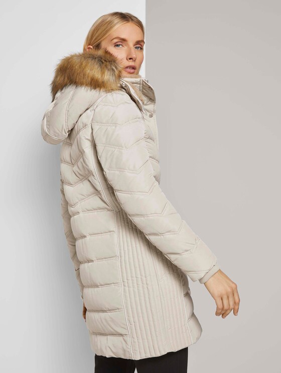 Lange Pufferjacke mit Fellbesatz - Frauen - dusty alabaster Lange Pufferjacke mit Fellbesatz - Frauen - dusty alabaster - 2 - TOM TAILOR
