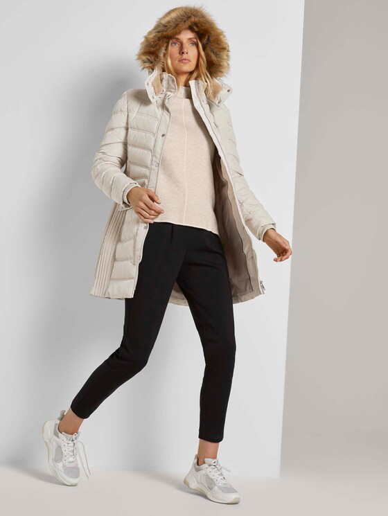 Lange Pufferjacke mit Fellbesatz - Frauen - dusty alabaster Lange Pufferjacke mit Fellbesatz - Frauen - dusty alabaster - 3 - TOM TAILOR