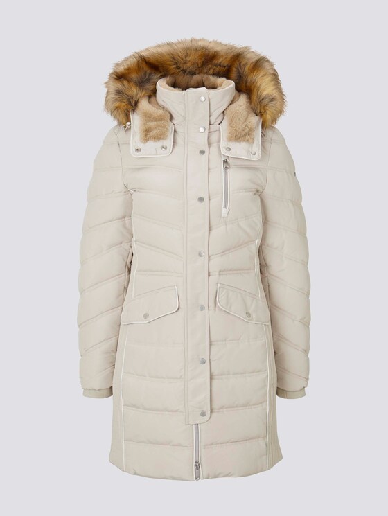 Lange Pufferjacke mit Fellbesatz - Frauen - dusty alabaster Lange Pufferjacke mit Fellbesatz - Frauen - dusty alabaster - 7 - TOM TAILOR
