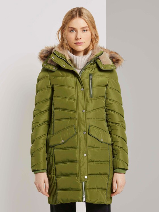 Lange Pufferjacke mit Fellbesatz - Frauen - wood green Lange Pufferjacke mit Fellbesatz - Frauen - wood green - 1 - TOM TAILOR