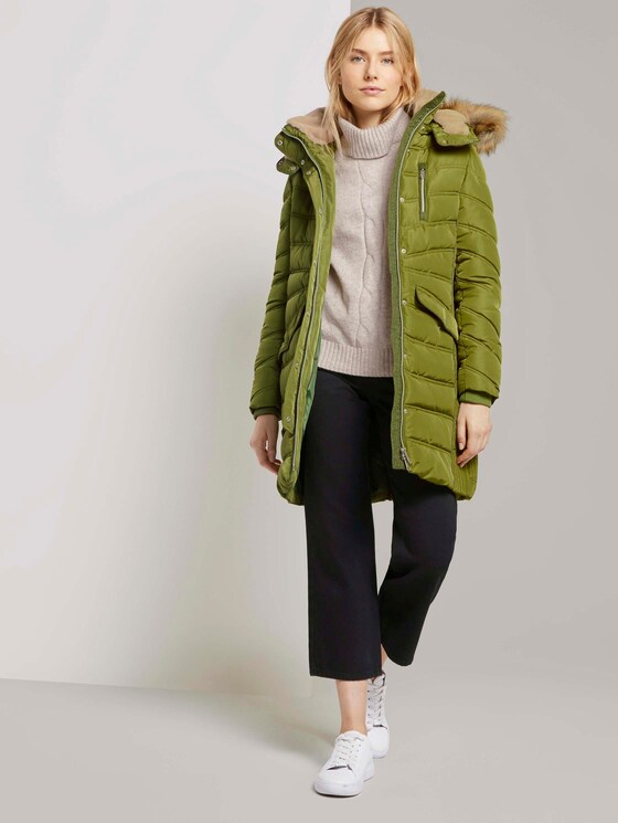 Lange Pufferjacke mit Fellbesatz - Frauen - wood green Lange Pufferjacke mit Fellbesatz - Frauen - wood green - 3 - TOM TAILOR