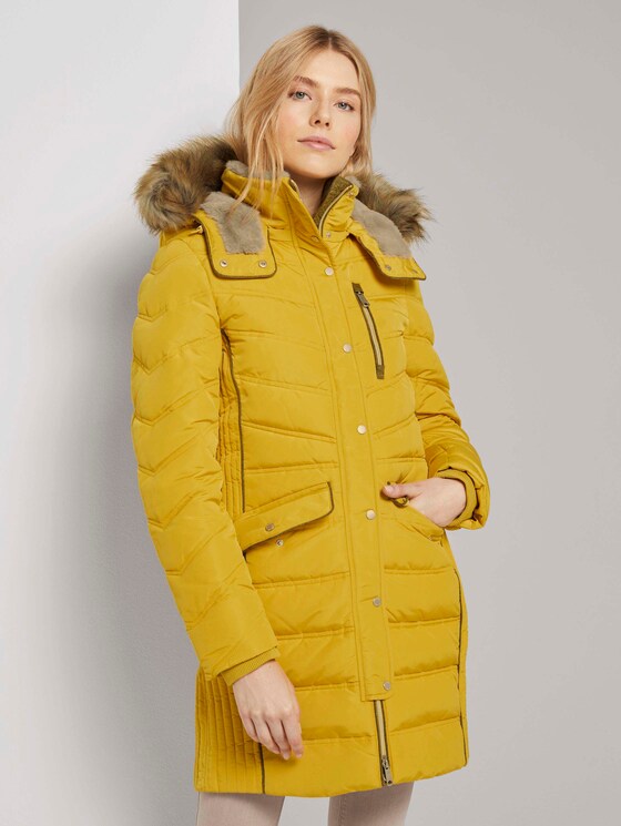 Lange Pufferjacke mit Fellbesatz - Frauen - california sand yellow Lange Pufferjacke mit Fellbesatz - Frauen - california sand yellow - 1 - TOM TAILOR