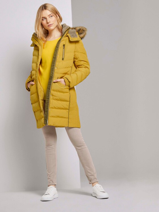 Lange Pufferjacke mit Fellbesatz - Frauen - california sand yellow Lange Pufferjacke mit Fellbesatz - Frauen - california sand yellow - 3 - TOM TAILOR