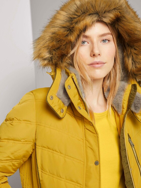 Lange Pufferjacke mit Fellbesatz - Frauen - california sand yellow Lange Pufferjacke mit Fellbesatz - Frauen - california sand yellow - 9 - TOM TAILOR