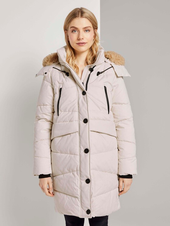 Pufferjacke mit Fellkragen - Frauen - dusty alabaster Pufferjacke mit Fellkragen - Frauen - dusty alabaster - 1 - TOM TAILOR