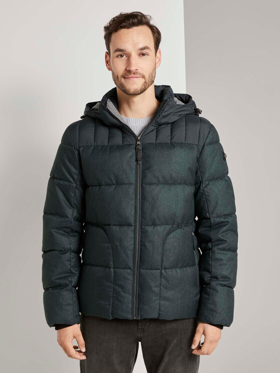Pufferjacke mit Kapuze - Männer - green wool structure Pufferjacke mit Kapuze - Männer - green wool structure - 1 - TOM TAILOR