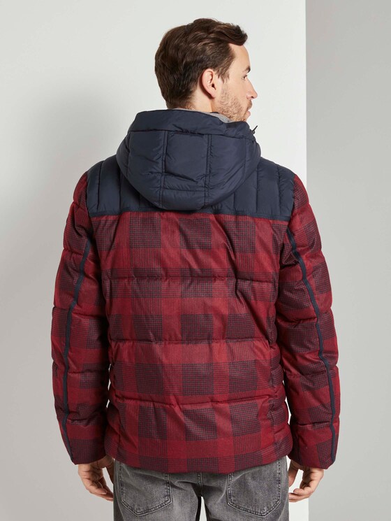 Puffer jas met hoodie - Mannen - red printed check design Puffer jas met hoodie - Mannen - red printed check design - 2 - TOM TAILOR
