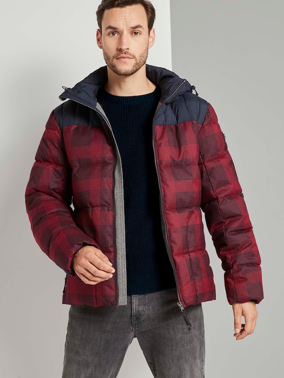 Puffer jas met hoodie - Mannen - red printed check design Puffer jas met hoodie - Mannen - red printed check design - 5 - TOM TAILOR