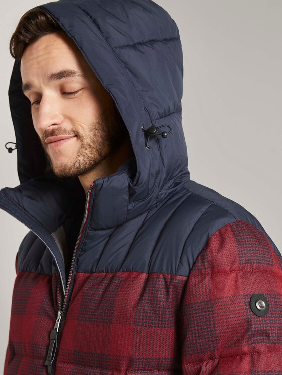 Puffer jas met hoodie - Mannen - red printed check design Puffer jas met hoodie - Mannen - red printed check design - 9 - TOM TAILOR