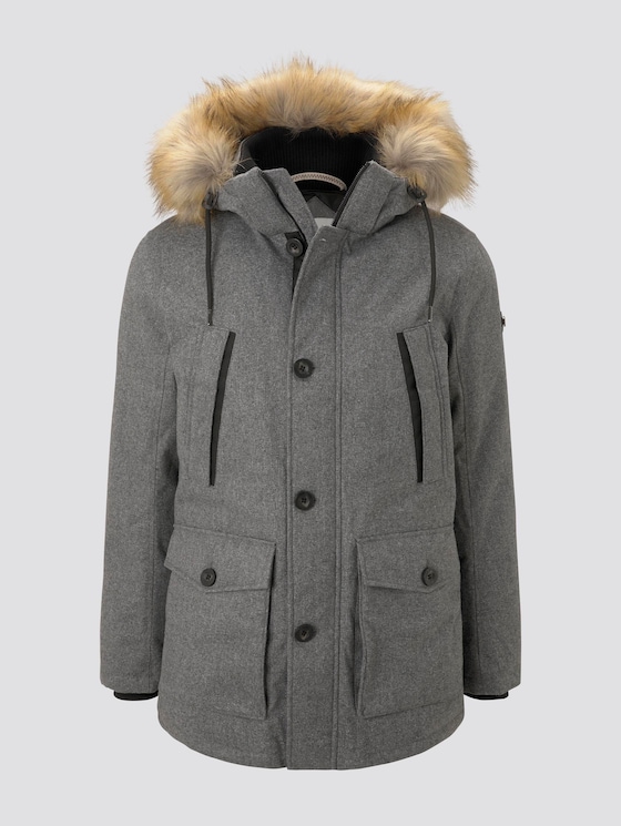 Lange Winterjacke mit Fellkragen - Männer - grey brushed wool optic Lange Winterjacke mit Fellkragen - Männer - grey brushed wool optic - 7 - TOM TAILOR