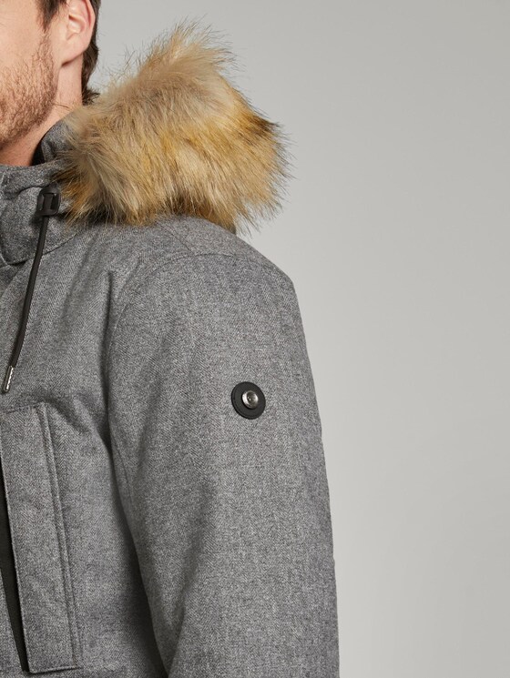 Lange Winterjacke mit Fellkragen - Männer - grey brushed wool optic Lange Winterjacke mit Fellkragen - Männer - grey brushed wool optic - 9 - TOM TAILOR